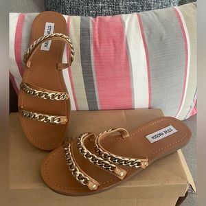 Steve Madden Tan Sandal with Gold Chain Straps